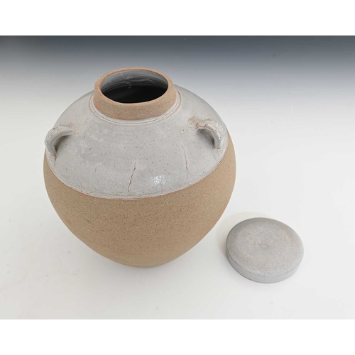 696 - Edmund de Waal (British, 1964), an early stoneware lidded jar with triple lugs, 23cm high