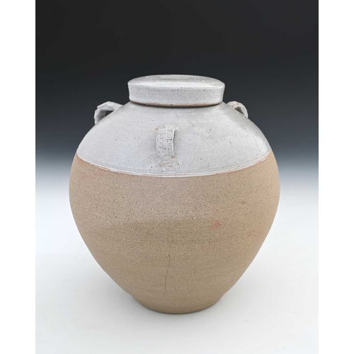 696 - Edmund de Waal (British, 1964), an early stoneware lidded jar with triple lugs, 23cm high