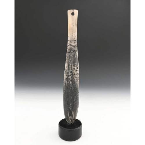 697 - Peter Hayes (British, 1946), a raku fan-tailed sculpture, mounted on a polished slate plinth, signed... 