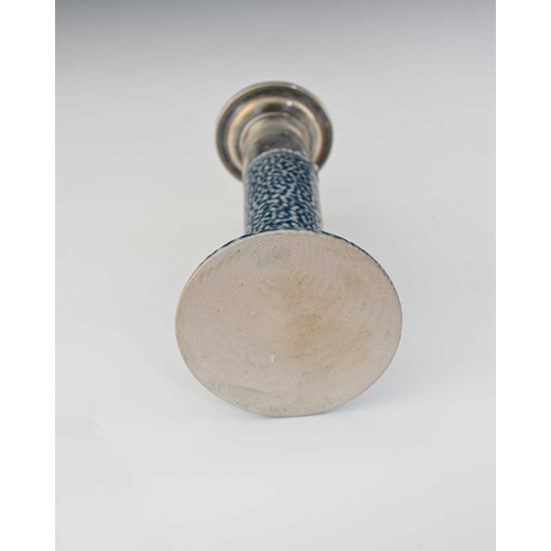 701 - Steve Harrison, a studio pottery salt glazed stoneware chamber stick, 2000, cylindrical form on step... 