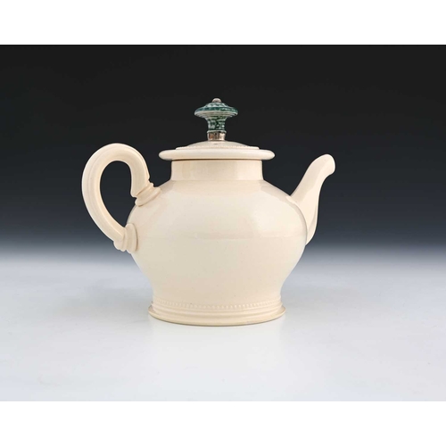 702 - Steve Harrison, a studio pottery teapot, 2001, white glazed stoneware, inverse squat baluster form, ... 