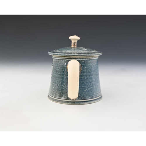 705 - Steve Harrison, a studio pottery teapot, 2000, salt glazed stoneware, squat tapered cylindrical form... 