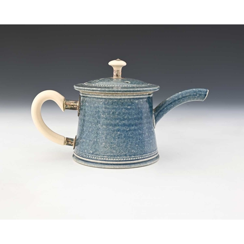 705 - Steve Harrison, a studio pottery teapot, 2000, salt glazed stoneware, squat tapered cylindrical form... 