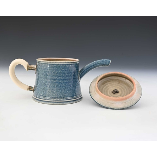 705 - Steve Harrison, a studio pottery teapot, 2000, salt glazed stoneware, squat tapered cylindrical form... 