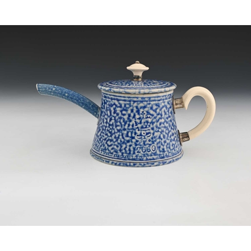 706 - Steve Harrison, a studio pottery teapot, 2000, blue salt glazed stoneware, squat tapered cylindrical... 