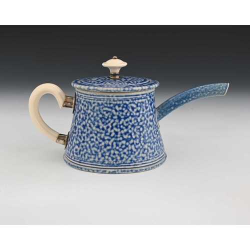 706 - Steve Harrison, a studio pottery teapot, 2000, blue salt glazed stoneware, squat tapered cylindrical... 