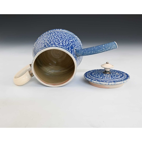 706 - Steve Harrison, a studio pottery teapot, 2000, blue salt glazed stoneware, squat tapered cylindrical... 