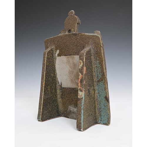 707 - John Maltby (British, 1936-2020), an easel stoneware mirror, decorated with low relief trees and a f... 