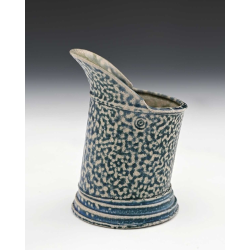 714 - Walter Keeler, a studio pottery salt glazed stoneware jug, lop sided cylindrical form with wide lip,... 