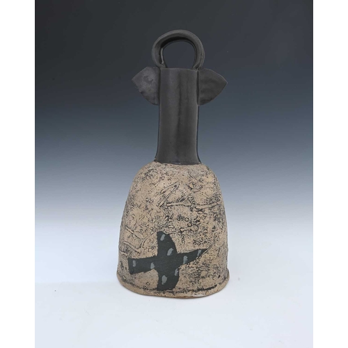 720 - John Maltby (British, 1936-2020), a strap-handled sculptural vase, decorated with a tenmoku glaze an... 