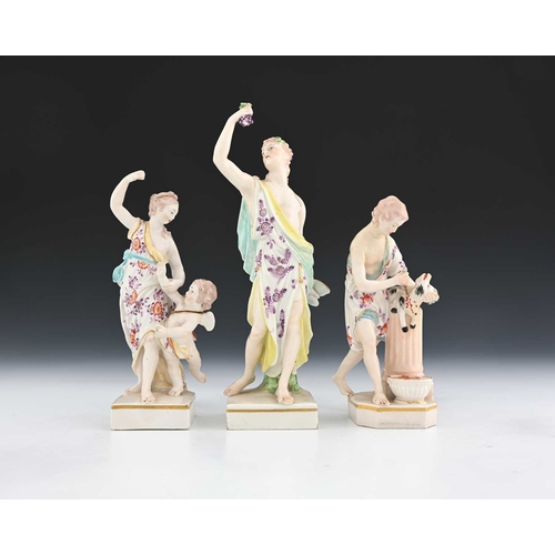 744 - Three Derby figures, 18th century, including Dionysus, Venus and Cupid and a sacrifice of a goat, in... 