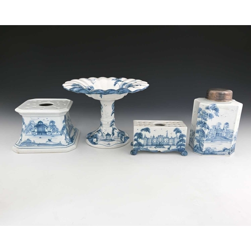 748 - Deborah Sears for Isis Ceramics, a group of blue and white Delft painted wares, including silver mou... 