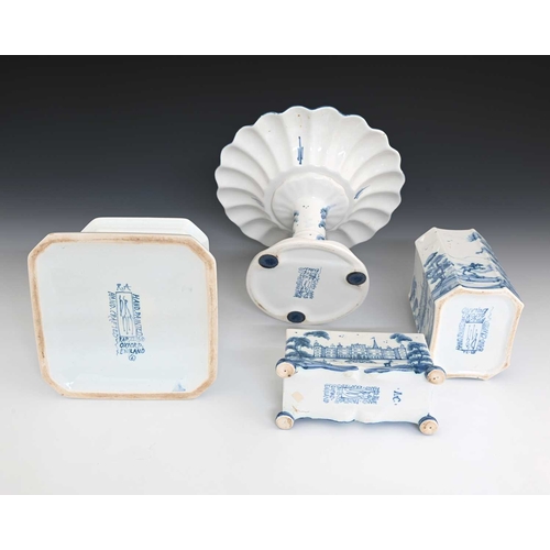 748 - Deborah Sears for Isis Ceramics, a group of blue and white Delft painted wares, including silver mou... 