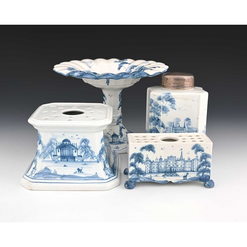 748 - Deborah Sears for Isis Ceramics, a group of blue and white Delft painted wares, including silver mou... 