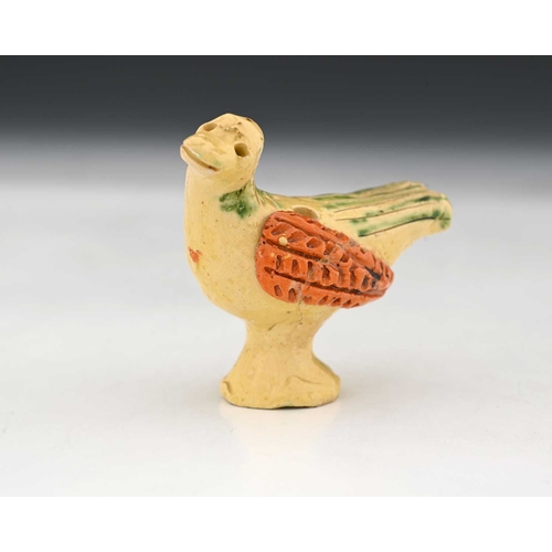 754 - A pottery bird whistle, 19th century, in yellow, orange and green