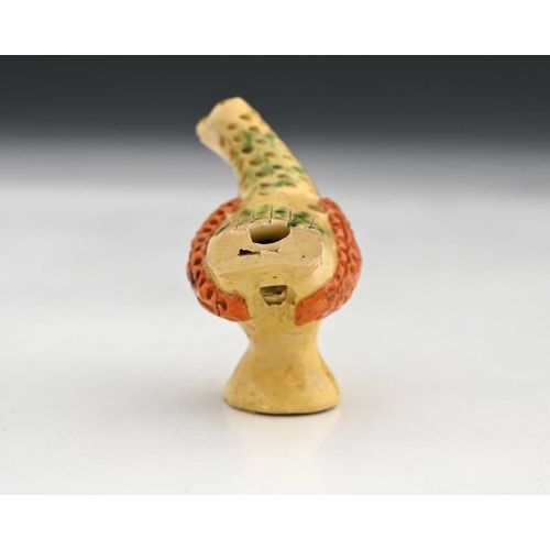 754 - A pottery bird whistle, 19th century, in yellow, orange and green