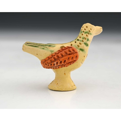 754 - A pottery bird whistle, 19th century, in yellow, orange and green