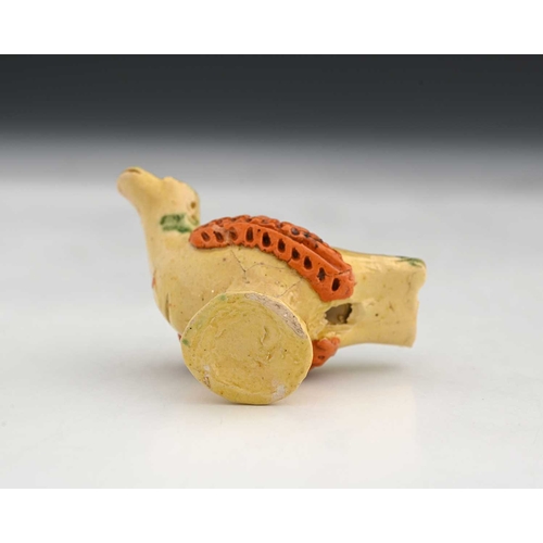 754 - A pottery bird whistle, 19th century, in yellow, orange and green