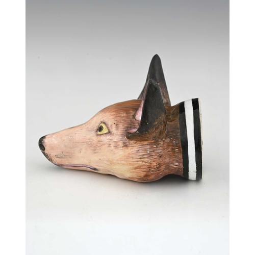 767 - A Staffordshire pearlware fox head stirrup cup, circa 1825