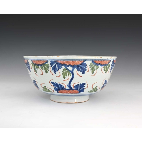 770 - An English Delft bowl, circa 1750, polychrome decorated, 26cm diameter