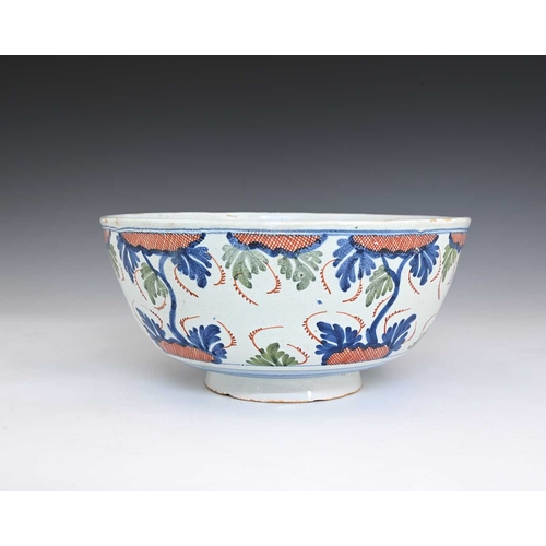 770 - An English Delft bowl, circa 1750, polychrome decorated, 26cm diameter