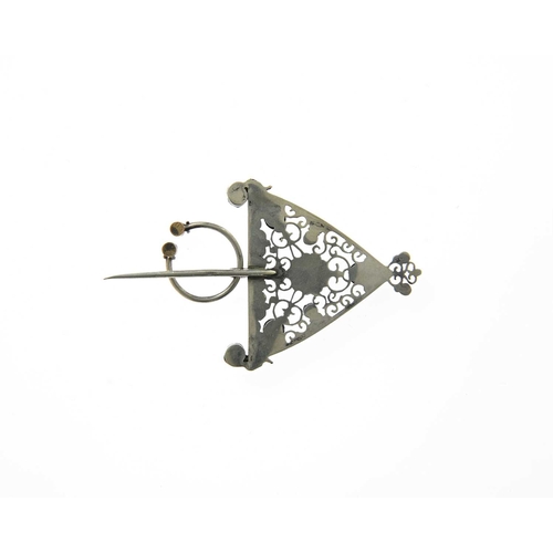 9 - A French Gothic Revival silver gilt and gem set 'Moroccan' type Fibula brooch, or shoulder brooch, 1... 