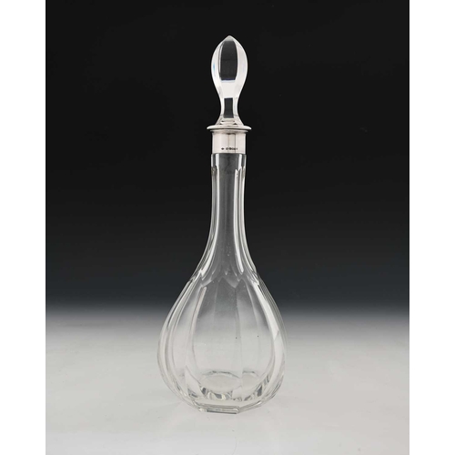 107 - An Elizabeth II silver-mounted decanter, with faceted bulbous glass body, the collar hallmarked 'B&B... 