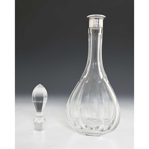 107 - An Elizabeth II silver-mounted decanter, with faceted bulbous glass body, the collar hallmarked 'B&B... 