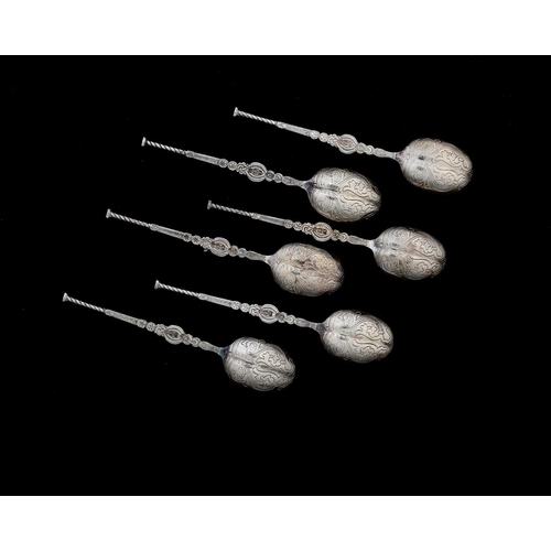 111 - A set of six Elizabeth II silver teaspoons, modelled after the Coronation Spoon, the oval bowl divid... 