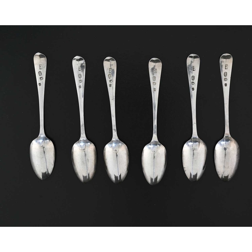 121 - A set of six George III silver Old English bright-cut teaspoons, initialled 