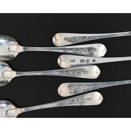 121 - A set of six George III silver Old English bright-cut teaspoons, initialled 