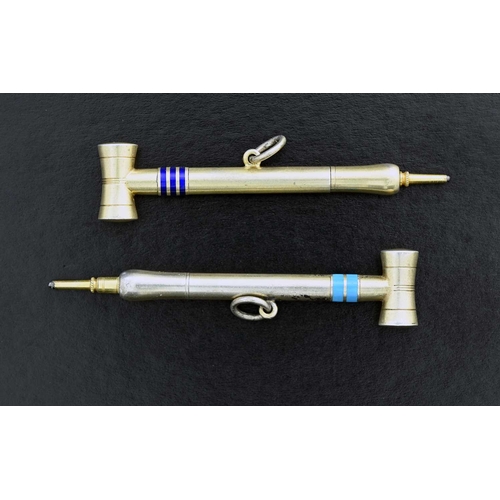 130 - Two Victorian silver-gilt novelty propelling pencils, modelled in the form of a croquet mallet, each... 