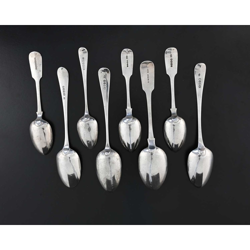 28 - A group of eight English hallmarked silver tablespoons, various dates and makers, including Peter an... 