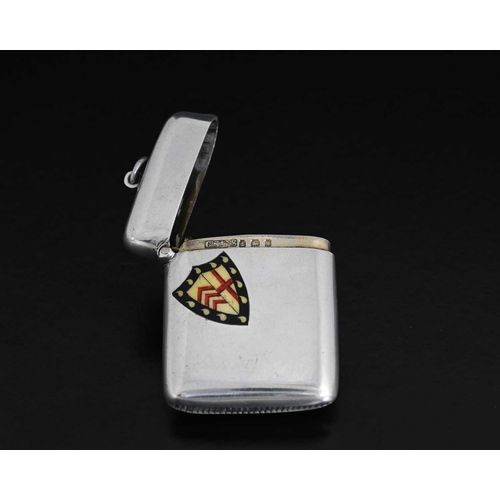 315 - Cambridge University Interest. An Edwardian silver and enamel vesta case, of rounded rectangular for... 