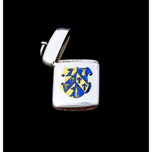 316 - Oxford University Interest. A Victorian silver and enamel vesta case, of rounded rectangular form, a... 