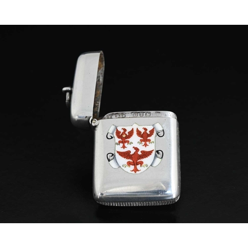 318 - Oxford University Interest. A Victorian silver and enamel vesta case, of rounded rectangular form, a... 