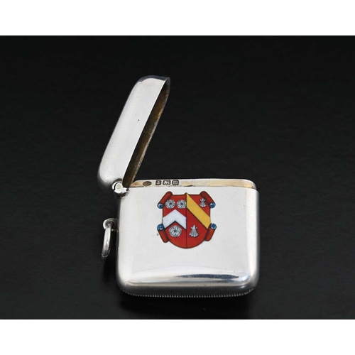 319 - Oxford University Interest. A George V silver and enamel vesta case, of rounded rectangular form, ap... 