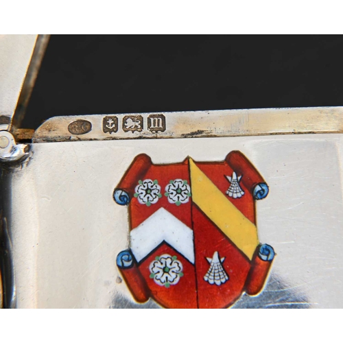 319 - Oxford University Interest. A George V silver and enamel vesta case, of rounded rectangular form, ap... 