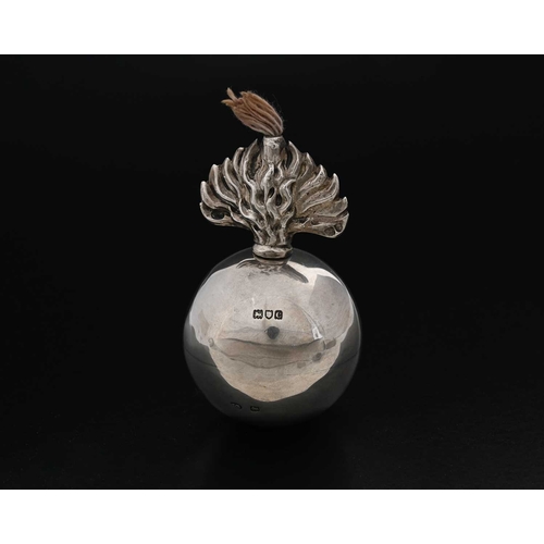 56 - A Victorian silver novelty grenade form table lighter, applied with a cast flame-form surmount, Jose... 