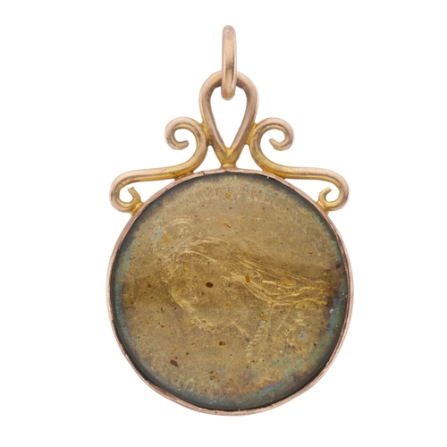 139 - Victoria, a gold full sovereign coin, within a 9ct gold glazed pendant mount, length 3.8cm, total we... 