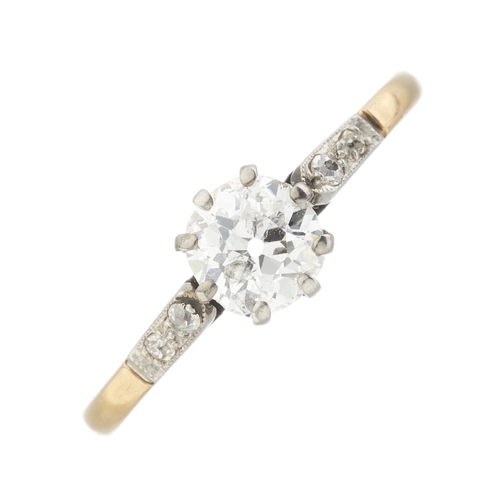 145 - An early 20th century 18ct gold and platinum old-cut diamond single-stone ring, with similarly-cut d... 