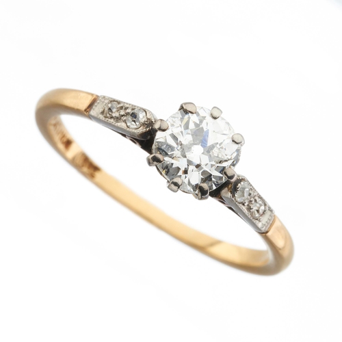 145 - An early 20th century 18ct gold and platinum old-cut diamond single-stone ring, with similarly-cut d... 