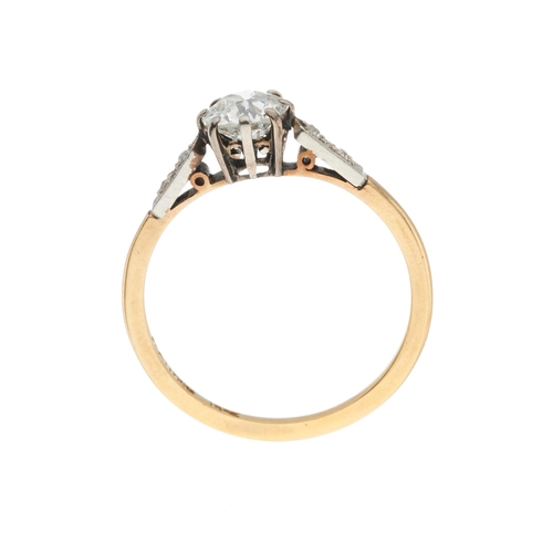 145 - An early 20th century 18ct gold and platinum old-cut diamond single-stone ring, with similarly-cut d... 