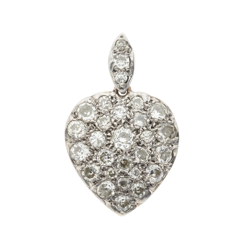 149 - A late 19th century 15ct gold and silver, pave-set old-cut diamond heart pendant, estimated total di... 