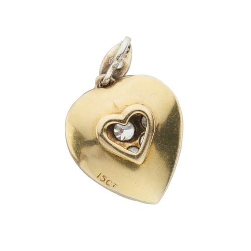 149 - A late 19th century 15ct gold and silver, pave-set old-cut diamond heart pendant, estimated total di... 