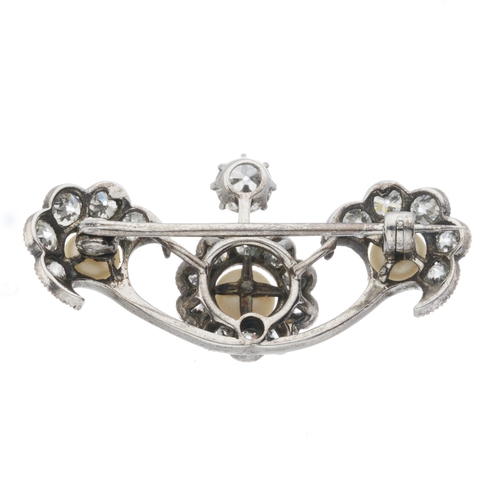 151 - A Belle Epoque old-cut diamond and pearl floral brooch, estimated total diamond weight 1.10ct, I-J c... 