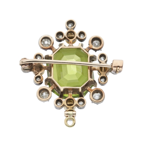 152 - A late Victorian gold and silver, peridot, old-cut diamond and seed pearl pendant, may also be worn ... 