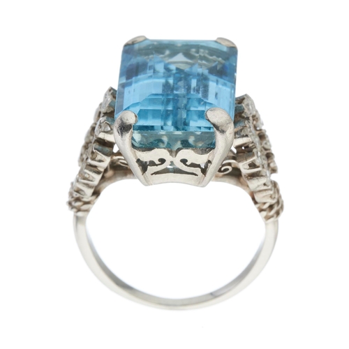 160 - An Art Deco aquamarine and single-cut diamond dress ring, aquamarine estimated weight 8ct, estimated... 