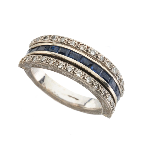 164 - An Art Deco brilliant-cut diamond, sapphire and emerald full eternity flip ring, estimated total dia... 