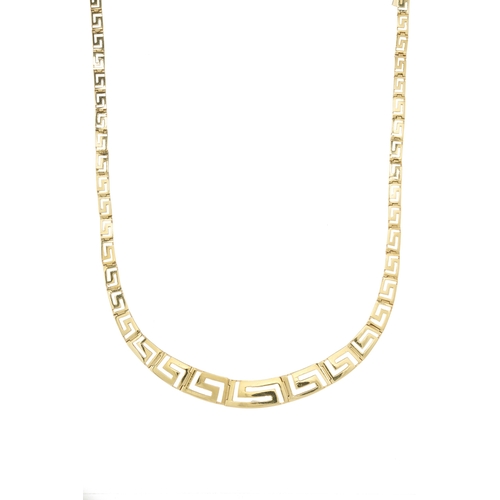 174 - An 18ct gold necklace, designed as a series of graduated Greek key motif links, with partially conce... 